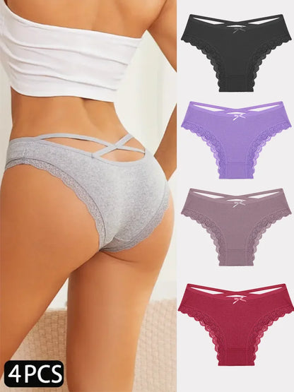 4PCS Women's Cotton Briefs Sexy Female Underpants Elasticity Comfortable Underwear Panties Lingerie S-XL Solid Color Intimate