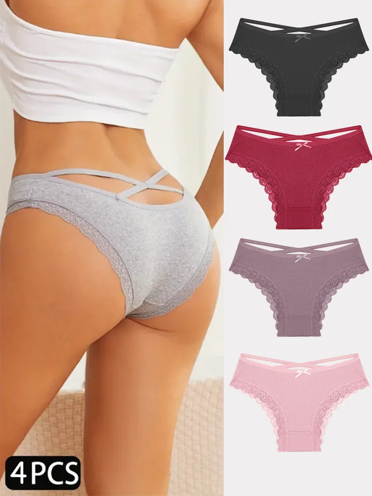 4PCS Women's Cotton Briefs Sexy Female Underpants Elasticity Comfortable Underwear Panties Lingerie S-XL Solid Color Intimate