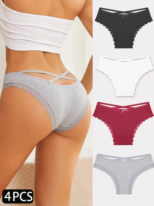 4PCS Women's Cotton Briefs Sexy Female Underpants Elasticity Comfortable Underwear Panties Lingerie S-XL Solid Color Intimate