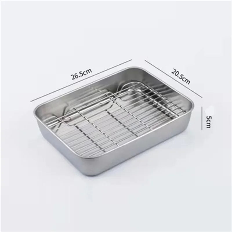 304 Stainless Steel Baking Tray Plate Bbq Tray With Removable Cooling Rack Set Baking cake Pan Sheet Non Toxic Oven Dishwasher