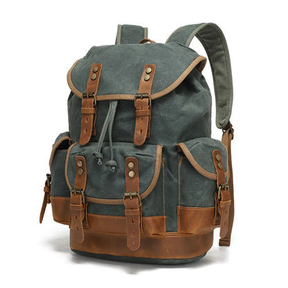 Men's leather backpack for men mochila hombre High Capacity Waxed Canvas Vintage Backpack for School Hiking Travel Rucksack