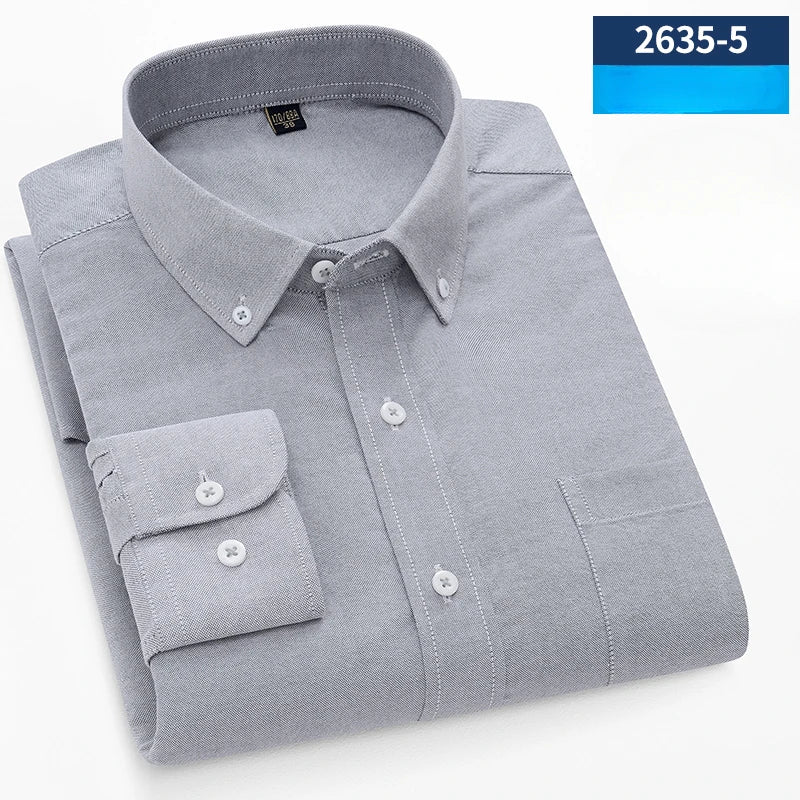 plus size 100%cotton long-sleeve shirts for men Casual solid plain shirt slim fir formal shirt business office Oxford clothes