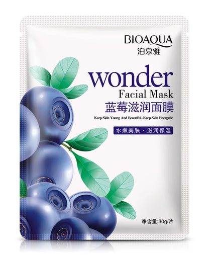 Skin Care Natural Fruit Plant Facial Mask Moisturizing Oil-Control Blueberry Cucumber Pomegranate Fruit Aloe Sheet Face Mask