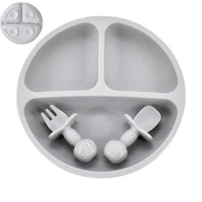 4Pcs/Set Baby Safe Silicone Dining Plate Solid Cute Cartoon Children Dishes Smile Face Baby Tableware Set Retro Kids Plate