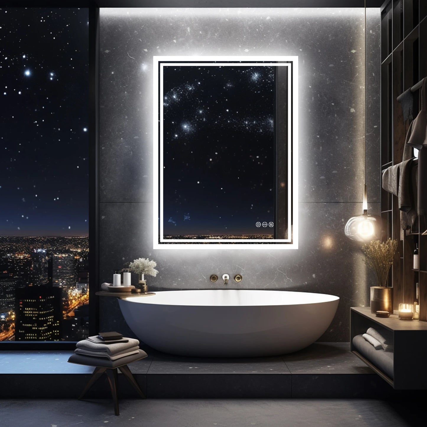 LED Backlit Mirror Bathroom Vanity with Lights,Anti-Fog,Dimmable,CRI90+,Touch Button,Water Proof,Horizontal/Vertical