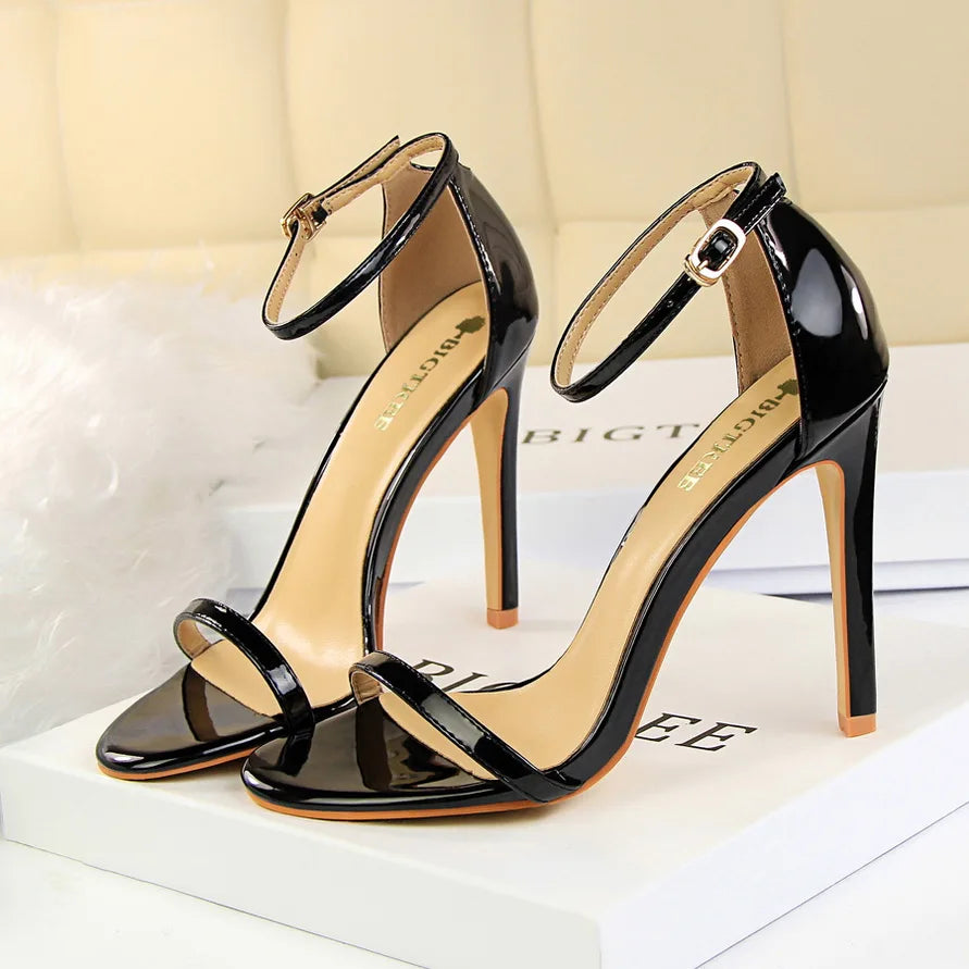 Women 8cm 11cm High Heels Sandals Gladiator Platform Strap Glossy Leather Pumps Lady Nude Low Heels Party Shoes