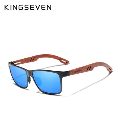 KINGSEVEN Design Handmade Natural Bubinga Wooden+Aluminum Sunglasses Men Polarized Fashion Sun Glasses Square UV400 Gafas De Sol