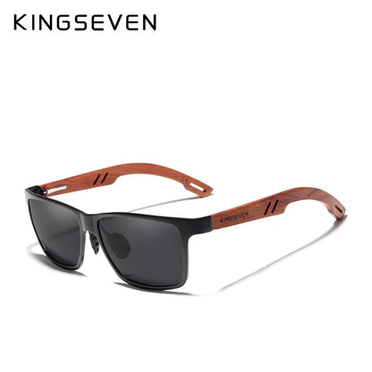 KINGSEVEN Design Handmade Natural Bubinga Wooden+Aluminum Sunglasses Men Polarized Fashion Sun Glasses Square UV400 Gafas De Sol