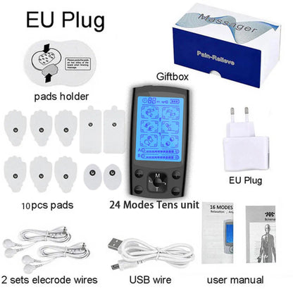 EMS Electric Muscle Stimulator Therapy 24 Modes 4 Output Channel Tens Unit Machine Physiotherapy Pulse Body Massager Dropship