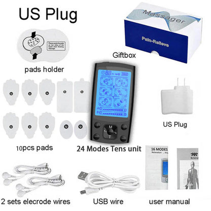 EMS Electric Muscle Stimulator Therapy 24 Modes 4 Output Channel Tens Unit Machine Physiotherapy Pulse Body Massager Dropship