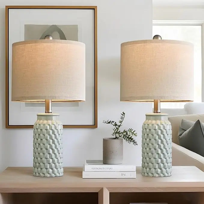 20.5" White Modern Ceramic Bedside Lamp Set of 2 for Bedroom Decor Farmhouse Table Lamp for Living Room Office Dorm