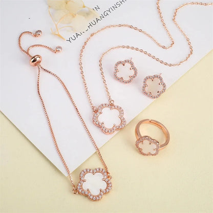 Natural stone zirconia clover jewelry collection classic five-leaf flower bracelet necklace ring earrings for women gift wholesa