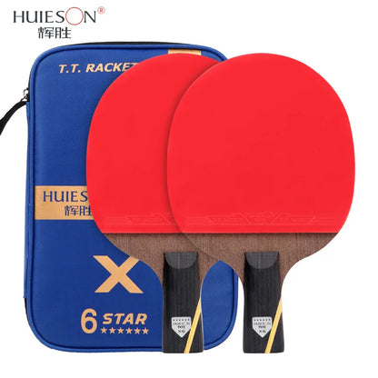 Huieson 6 Star Carbon Fiber Blade Table Tennis Racket Double Face Pimples Ping Pong Paddle Racket Set