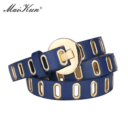 Maikun New Grunge Women Belt Adjustable Hole Grunge Punk Belts for Women Alloy Pin Buckle PU Leather Belt