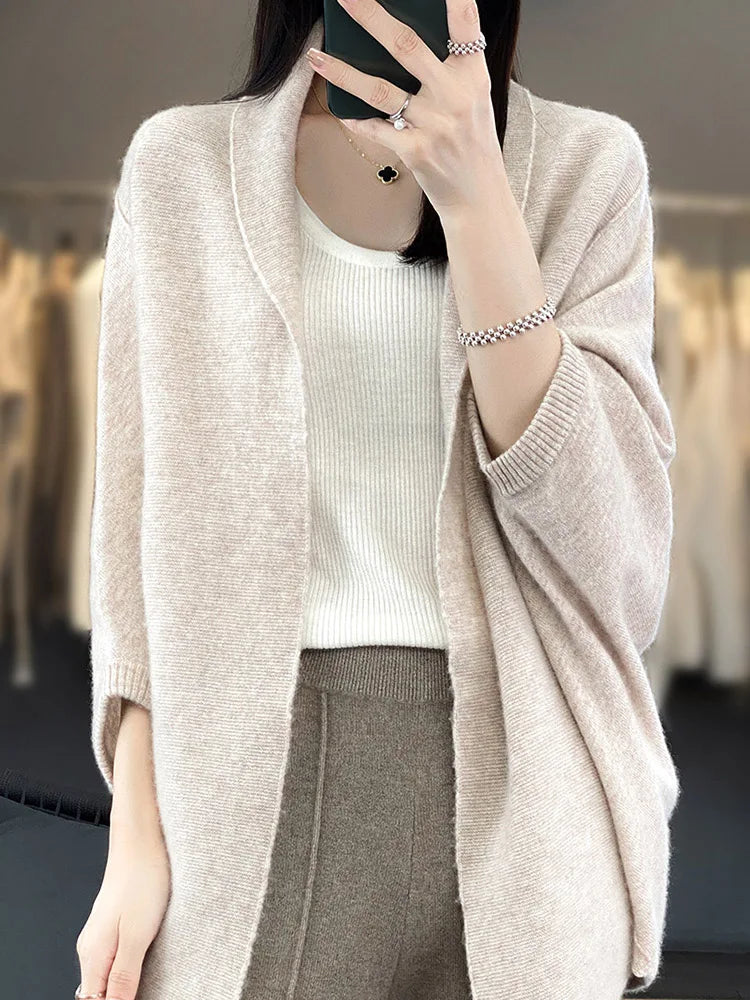 Autumn And Winter Loose Womens Clothing 100% Wool Cardigans Warm Soft Long Sleeve Female Sweaters Fashion Shawl