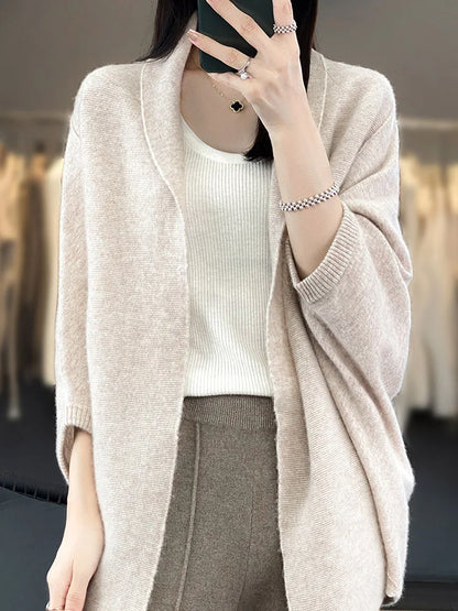 Autumn And Winter Loose Womens Clothing 100% Wool Cardigans Warm Soft Long Sleeve Female Sweaters Fashion Shawl