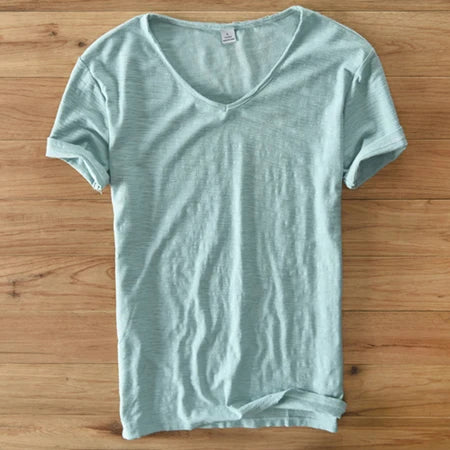 Summer T Shirt Men 100% Cotton Short Sleeve Tshirt V-neck Tops&Tee Breathable Comfortable Slim T-shirt Men Dropshopping