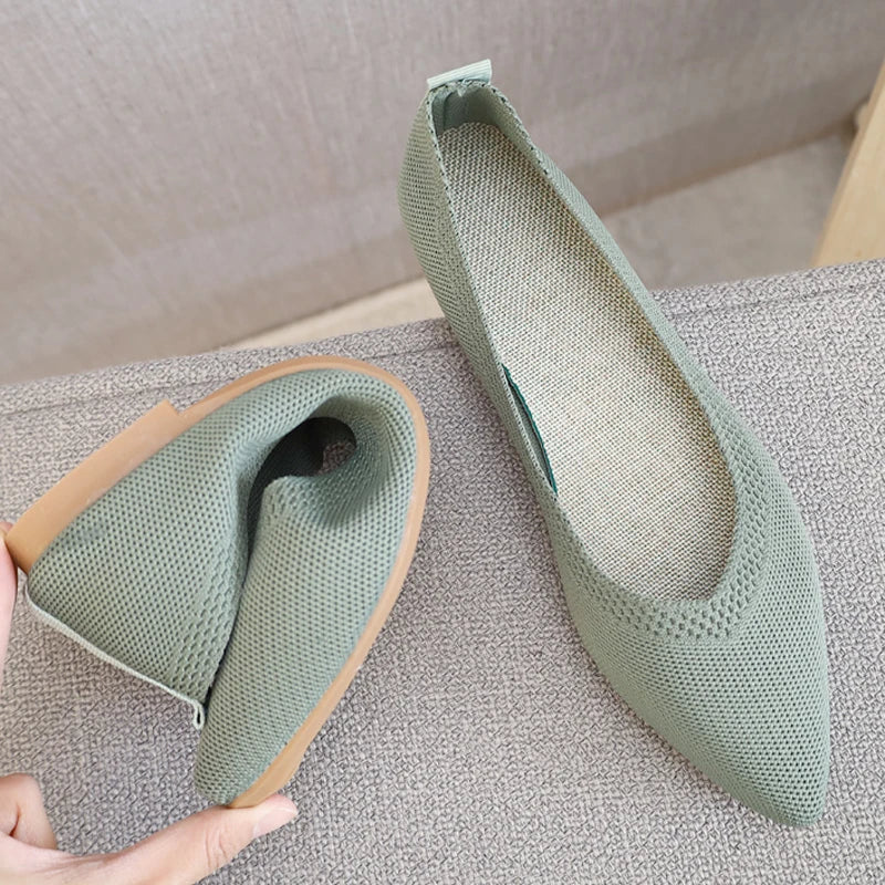 Shoes women Fashion Slip On Mesh Loafers Breathable Stretch Ballet Shallow Flats Women Soft Bottom Pointed Toe Boat Shoes