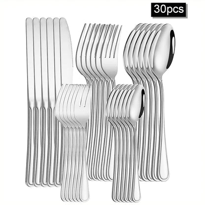 6/30pcs Stainless steel cutlery set steak knife and fork dessert fork and spoon high-end suitable for restaurants and hotels