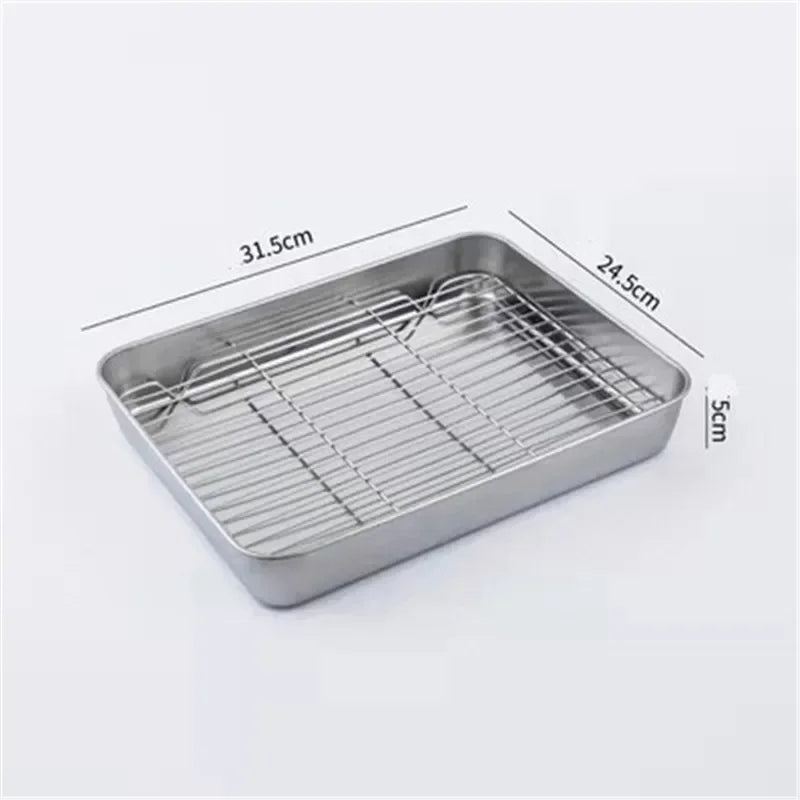 304 Stainless Steel Baking Tray Plate Bbq Tray With Removable Cooling Rack Set Baking cake Pan Sheet Non Toxic Oven Dishwasher