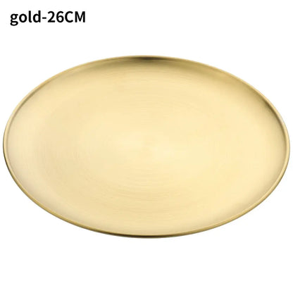 14/17/20/23/26CM Stainless Steel Bone Spitting Dish Gold Silver Shallow Tray Round Plate Metal Dining Disc Dessert Tableware