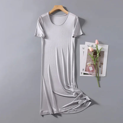 Women's 50% Silk 50% Viscose Knit Stretchy Short Sleeve Full Slip Sleepwear Nightgown Nightdress XS327