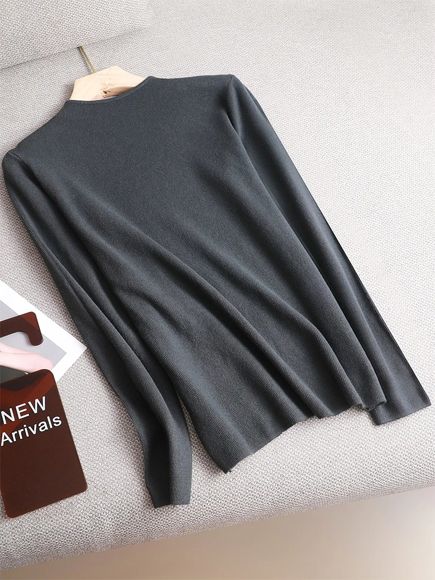 Basic Sweater Women's Mock Neck Pullover Sweater Knitted Autumn Winter New Solid Color Outer Wear All-Match Bottom Top