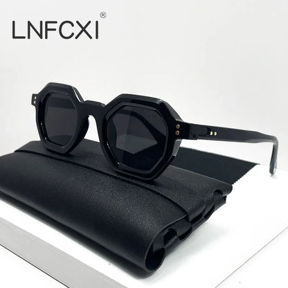 LNFCXI Fashion Polygon Small Square Women Sunglasses Retro Gray Rivets Men Shades UV400 Trending Outdoor Sports Sun Glasses