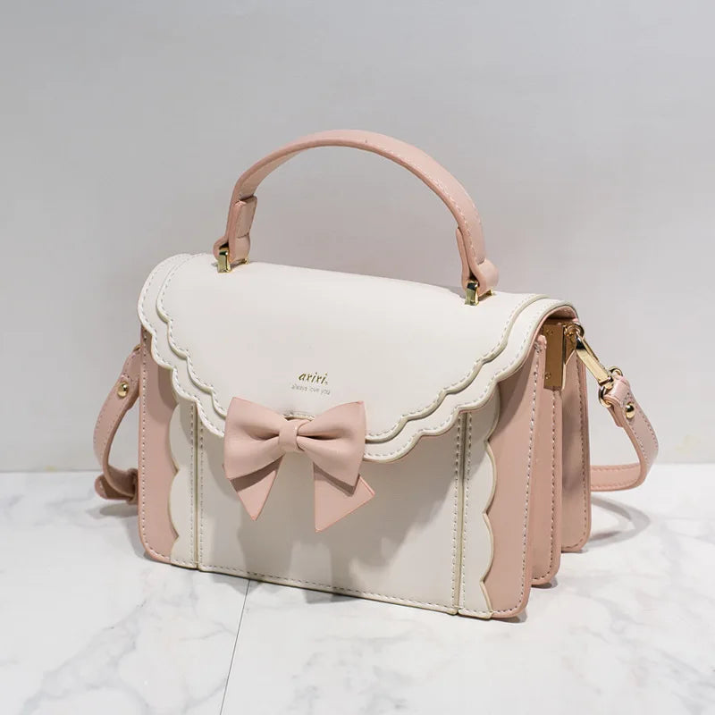 JIAERDI Lolita Bow Square Messenger Bag Women Harajuku Handle Uniform Pink Hand Bag Female Sweeet Jk Crossbody Bags Aesthetic