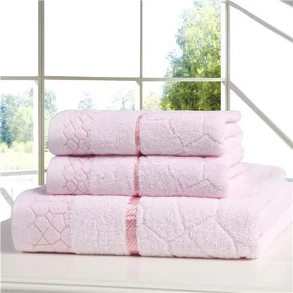 3pcs Towel Set 100% Cotton Face Towel 34*72*2pcs + Shower Towel 70*140cm Pink Beach Geometric Home Bath Towel Adults Bathroom