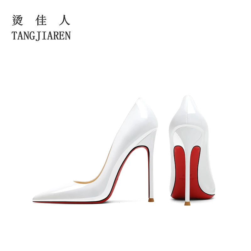 Black high heels, women's slim heels, pointed patent leather, sexy, professional shallow mouth, spring/summer new red soles