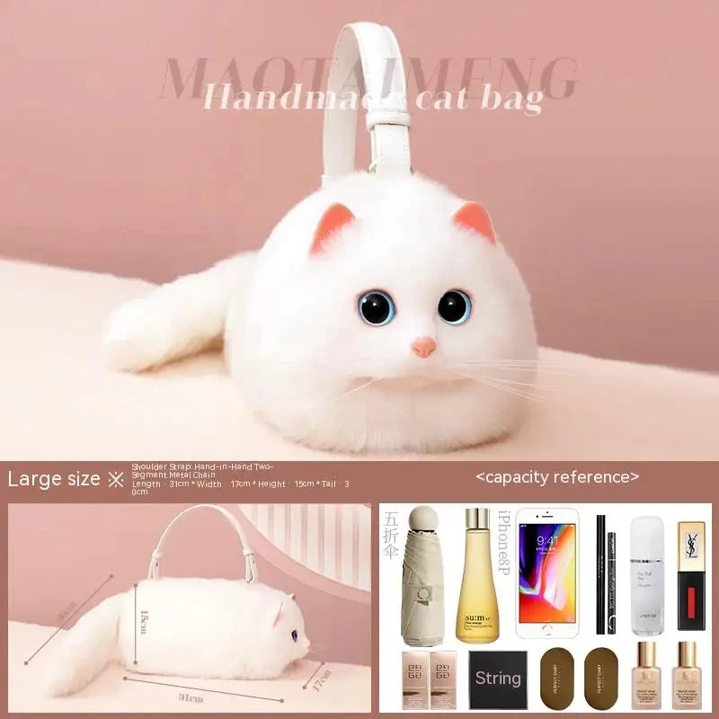 JIAERDI Lolita Plush Cute Cat Bag Women Harajuku Animal Circular Fur Soft Kawaii Hand Bag Female Sweet Cool Black Crossbody Bags