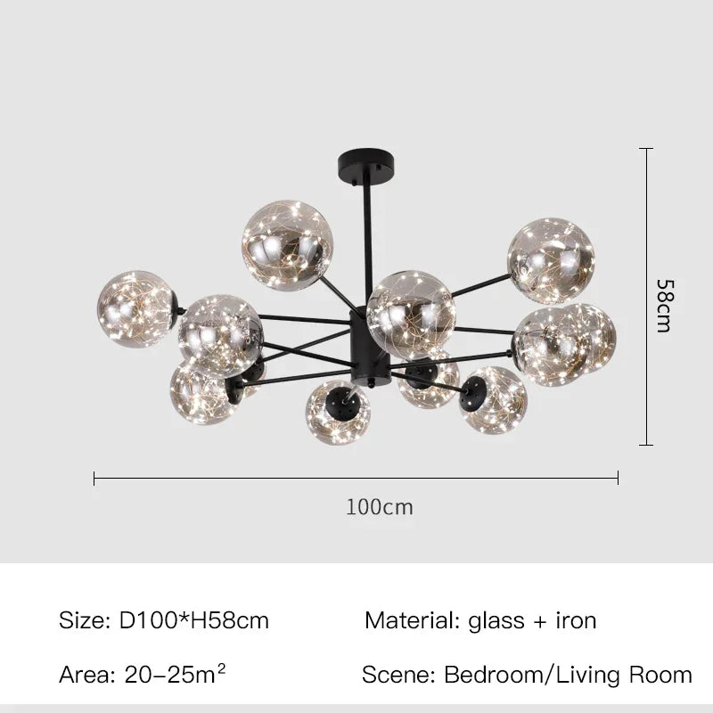 Nordic Branch Glass Ball Led Chandeliers Dimmable for Living Room Bedroom Dining Table Ceiling Pendant Lamp Home Decor Light