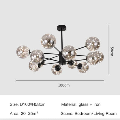 Nordic Branch Glass Ball Led Chandeliers Dimmable for Living Room Bedroom Dining Table Ceiling Pendant Lamp Home Decor Light