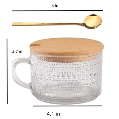 400ml Glass Breakfast Cup with Bamboo Lid and Spoon Wear-resistant Durable Texture Transparent Milk Oat Cup Drinking Glasses