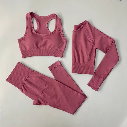 2/3/4PCS Seamless Women Yoga Set Workout Sportswear Gym Clothing Fitness Long Sleeve Crop Top High Waist Leggings Sports Suits