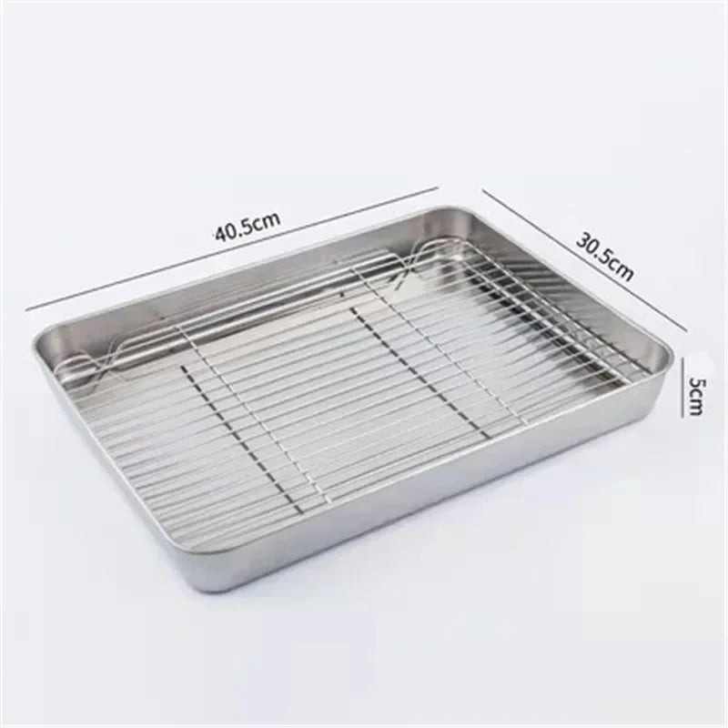 304 Stainless Steel Baking Tray Plate Bbq Tray With Removable Cooling Rack Set Baking cake Pan Sheet Non Toxic Oven Dishwasher