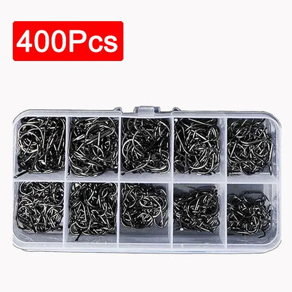 High Carbon Steel Fishing Hooks 400Pcs Wide Gap Offset Fishing Hook Set for Saltwater and Freshwater with 10 Sizes