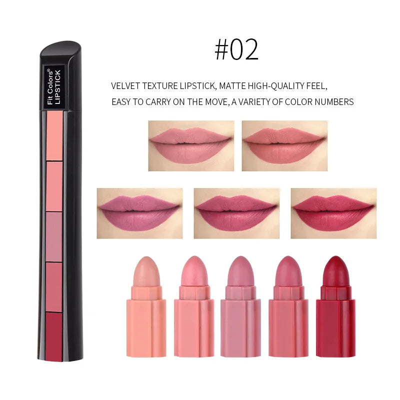 Matte 5-color lipstick set 5 sections matte velvet non-stick lip gloss lipstick