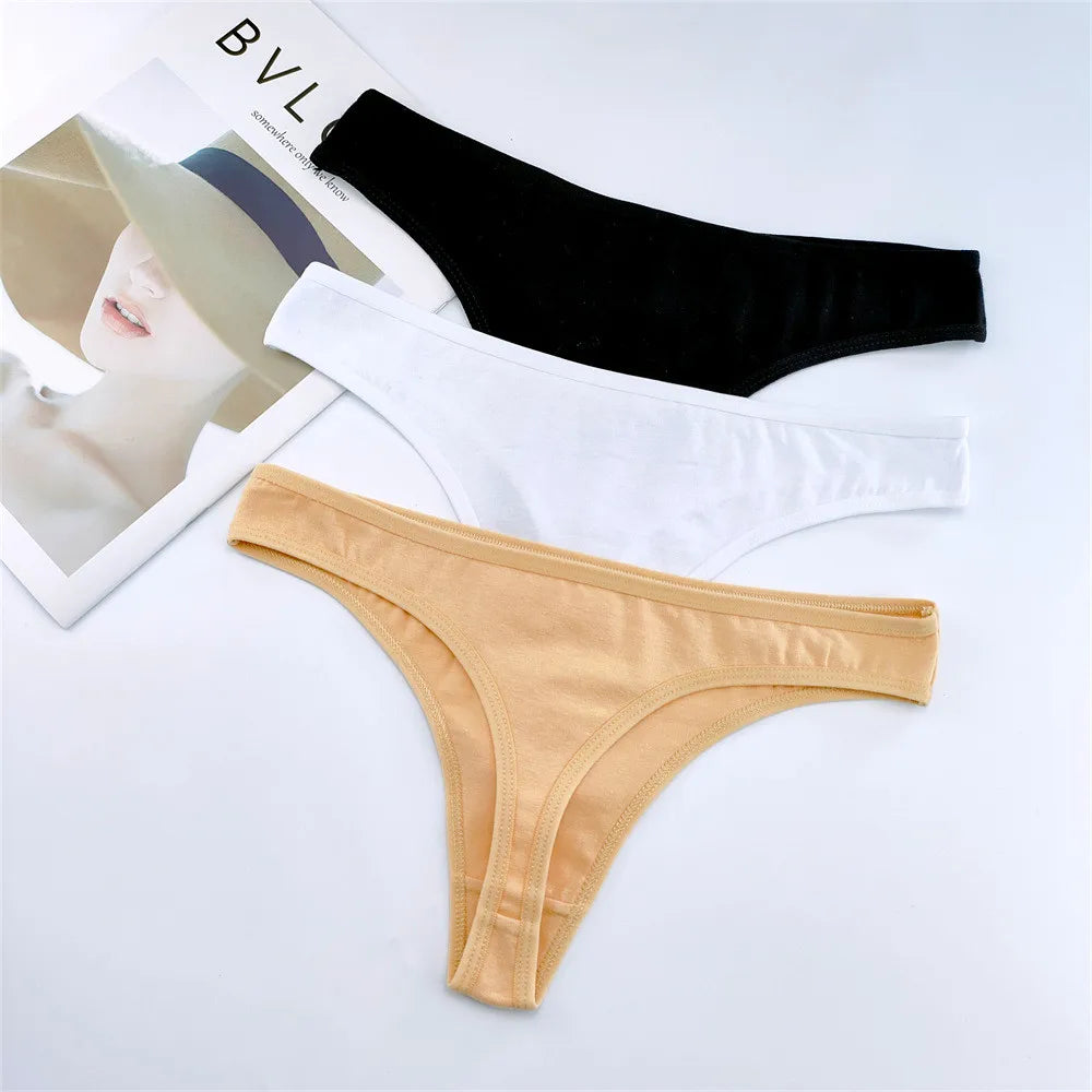 3PCS 100% Cotton G-string Women Sexy Thongs Simple Seamless Underwear Comfortable Low Waist Bikini Panties Female Casual Briefs