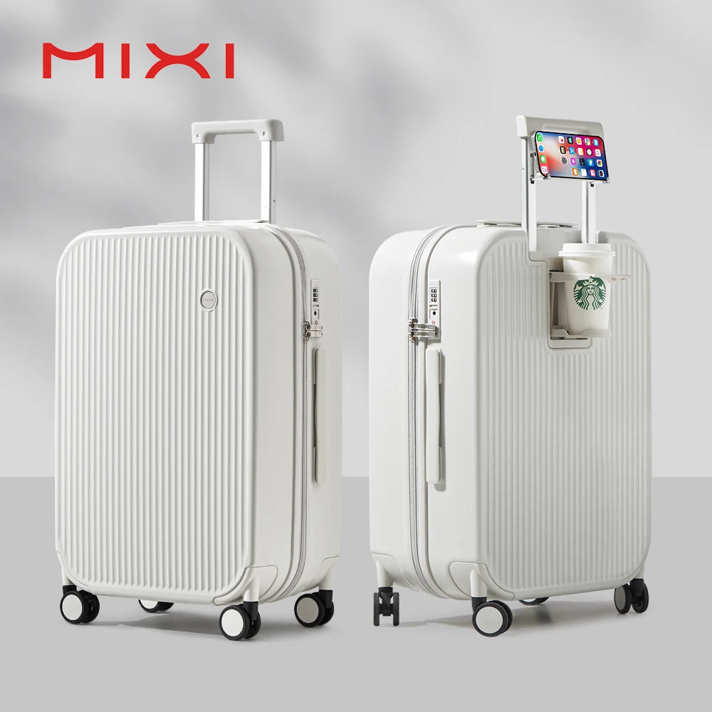 Mixi Suitcase Carry On Luggage with Cup Phone Holder Hard Shell Rolling Luggage PC Spinner Wheels Trolley Case