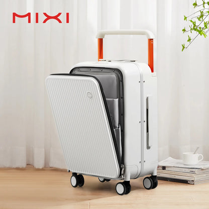 Mixi Front Laptop Pocket Suitcase Wide Handle Travel Suitcase Men 20''Carry-On Luggage Women PC Aluminum Frame Trolley Case 24''