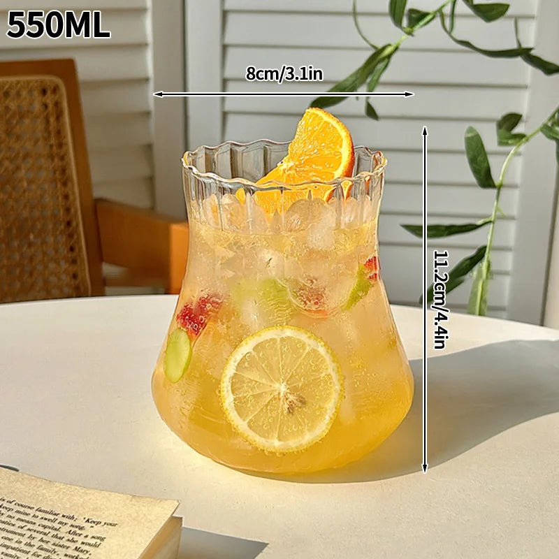 Ins Glass Cup Heat-resistant Tumbler Drinkware Transparent Tea Juice Milk Coffee Mug Water Glasses Stripe Mug 410ml/650ml/530ml