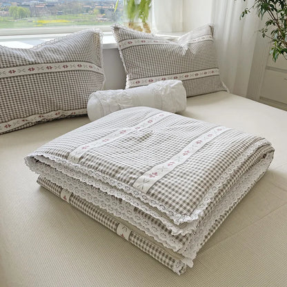 Pure Cotton Summer Cooling Duvet Four-Piece Set Lace Soybean Fiber Airable Cover