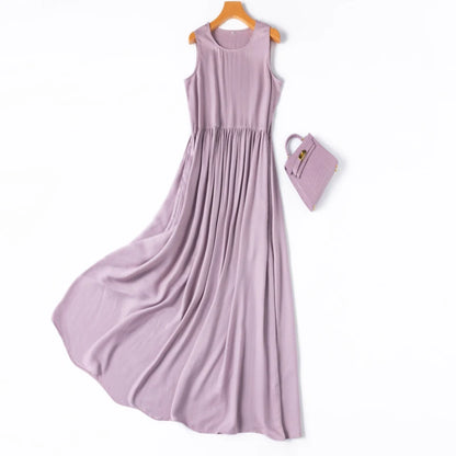 Tcyeek 70% Mulberry Silk+30% Cotton Dresses Summer Dress Women Clothing Sleeveless Elegant Women's Dresses Платье Женское