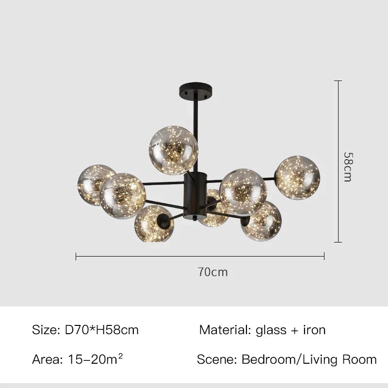 Nordic Branch Glass Ball Led Chandeliers Dimmable for Living Room Bedroom Dining Table Ceiling Pendant Lamp Home Decor Light