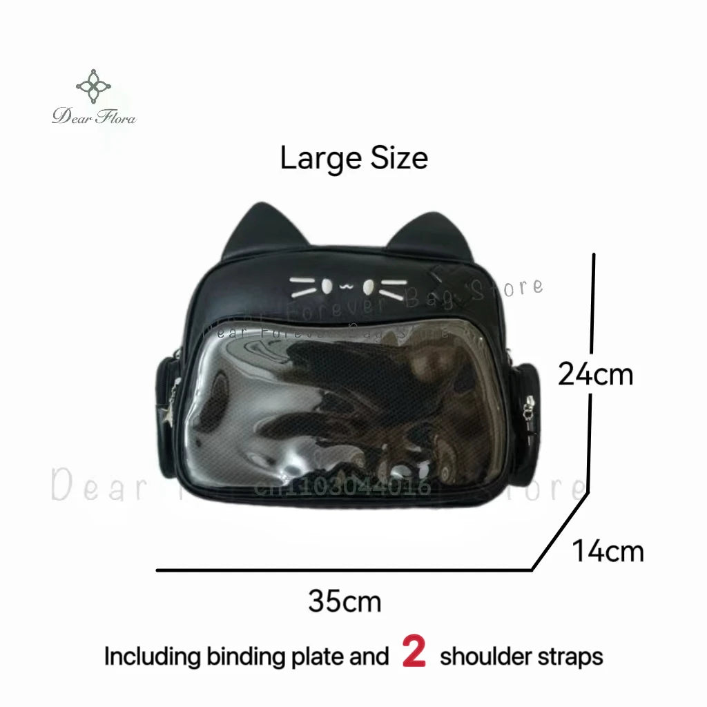 New Y2K Korean Kawaii Cat Ita Bag Cute PU Shoulder Bag Girls Transparent Pocket Harajuku Crossbody Bag Women's Fashion Backpacks