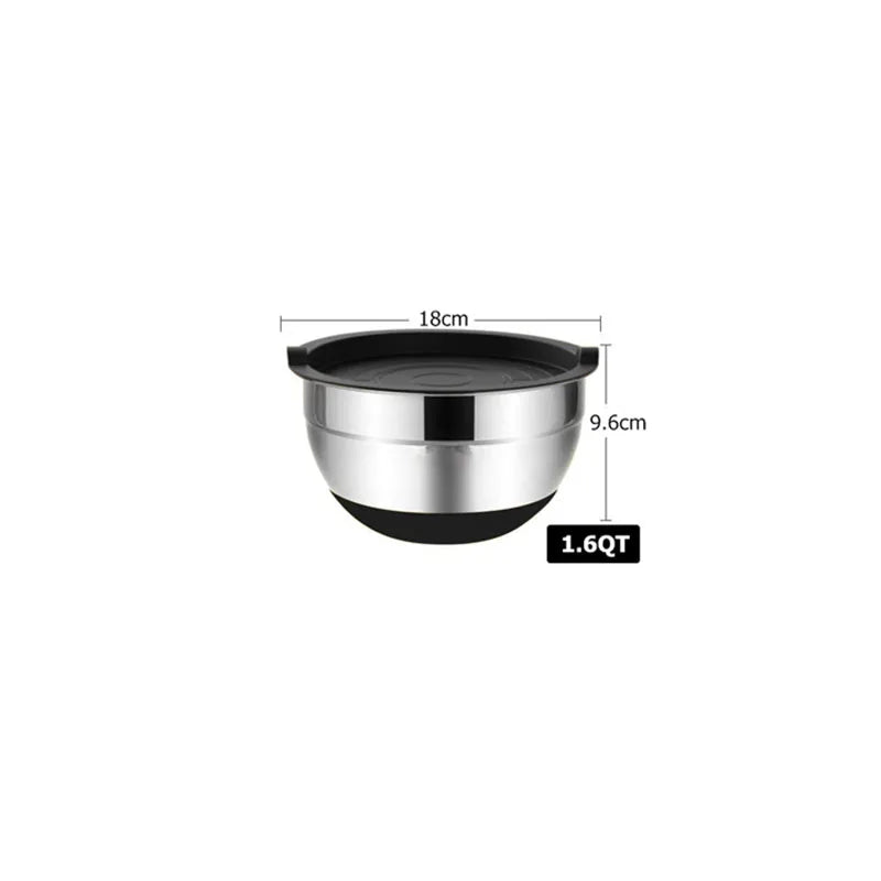 LMETJMA 6 Pcs Mixing Bowls with Lids and Non Slip Bases Stainless Steel Mixing Bowls Set for Baking Nesting Storage Bowls JT227