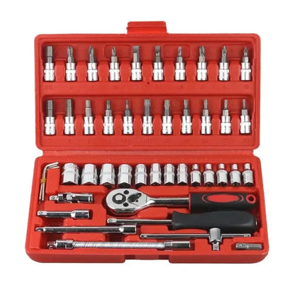 46 Piece/Set of Car Repair Tool Kit 1/4-Inch Socket Set Car Repair Tool Ratchet Torque Wrench Combo Auto Repairing Tool Set