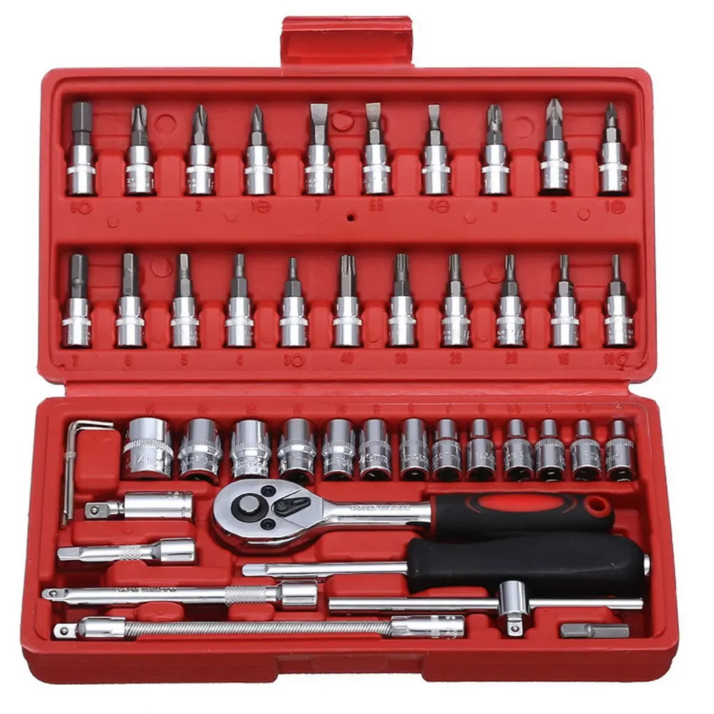 46pcs Ratchet Wrench Set Kit Sleeve for Car Motorcycle Bicycle Repair Tools Combination Repair Wrench Socket Spanner Screwdriver